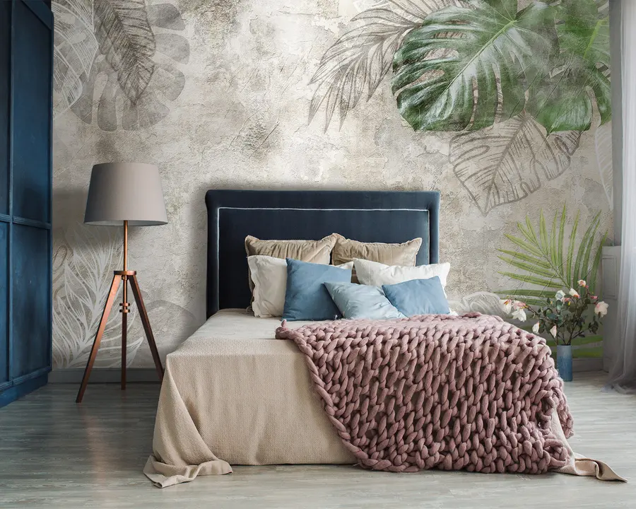 wall murals Тропски листови на старом зиду u93964