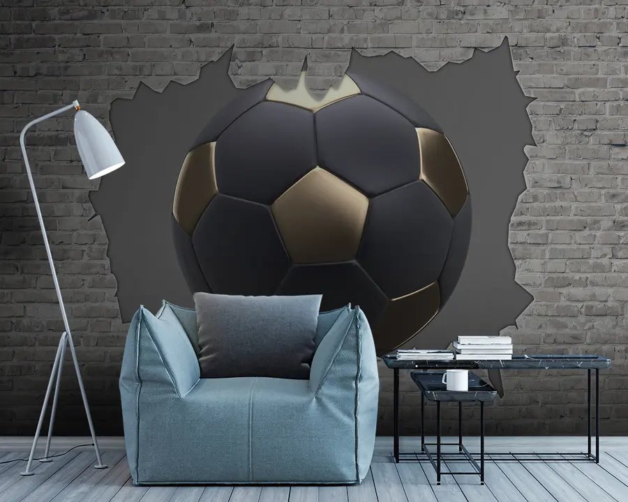 wall murals Фудбалска лопта на позадини зида од опеке u94058