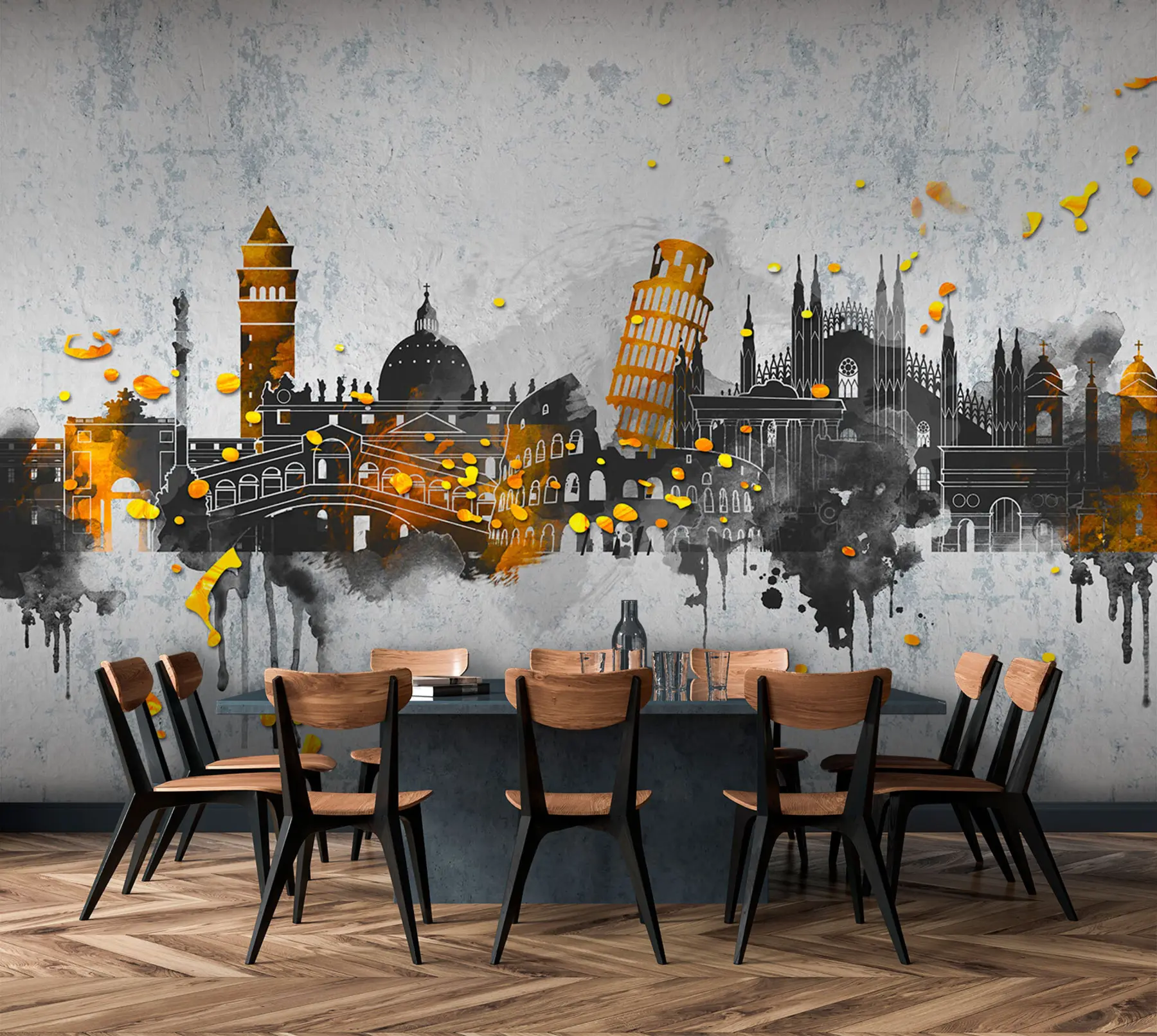 wall murals Тамне силуете атракција познатих градова u74881