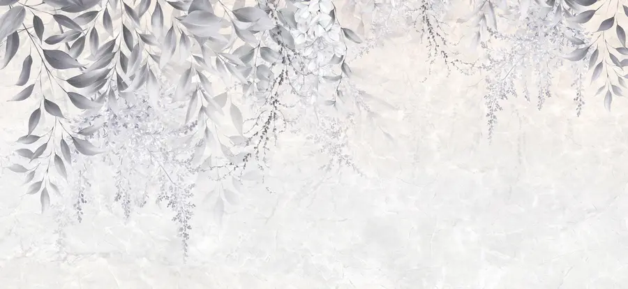 wall murals Сиво лишће са цвећем u94228