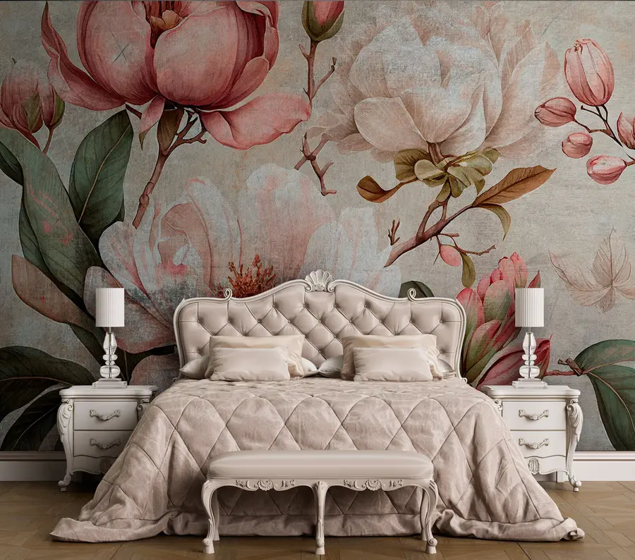 wall murals Водоводних пеонијева цвеће и зелено лишће u75382