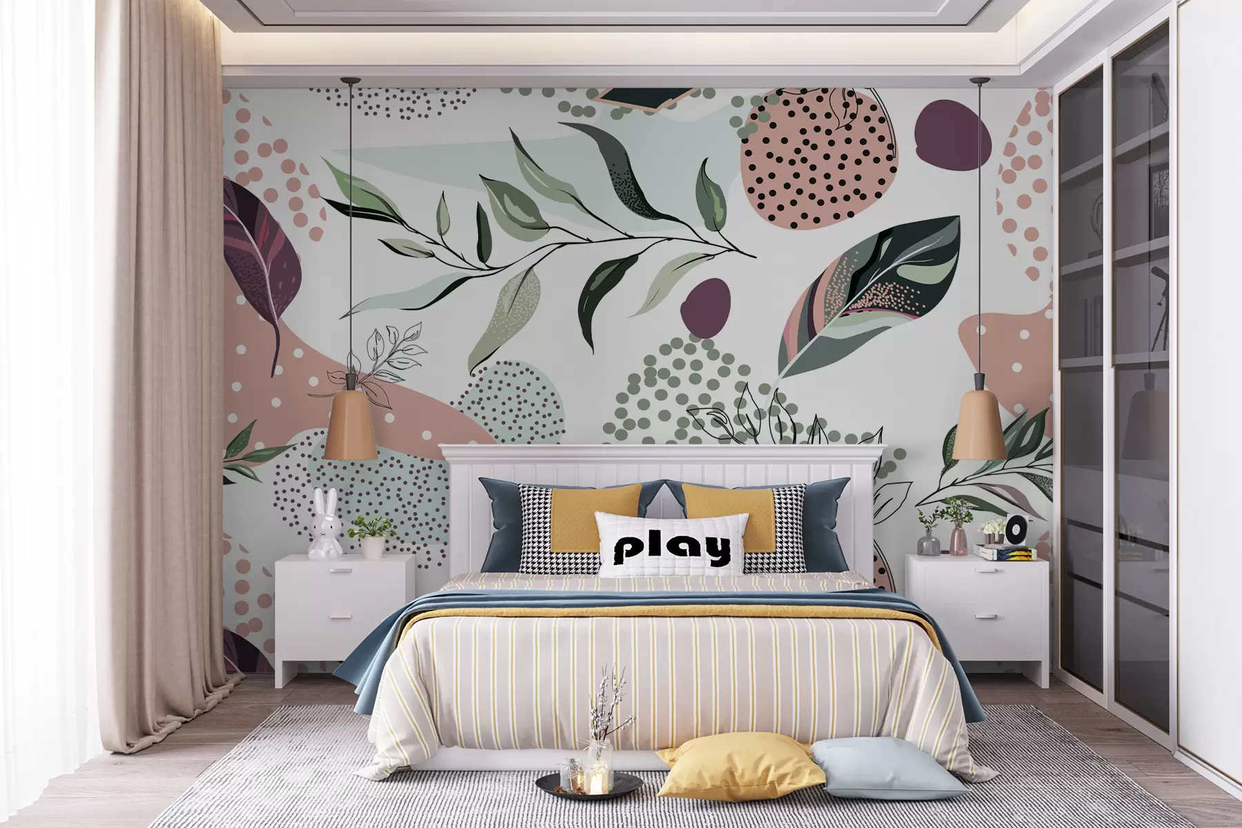 wall murals Апстрактни ботанички образац са егзотичним лишћем u75399