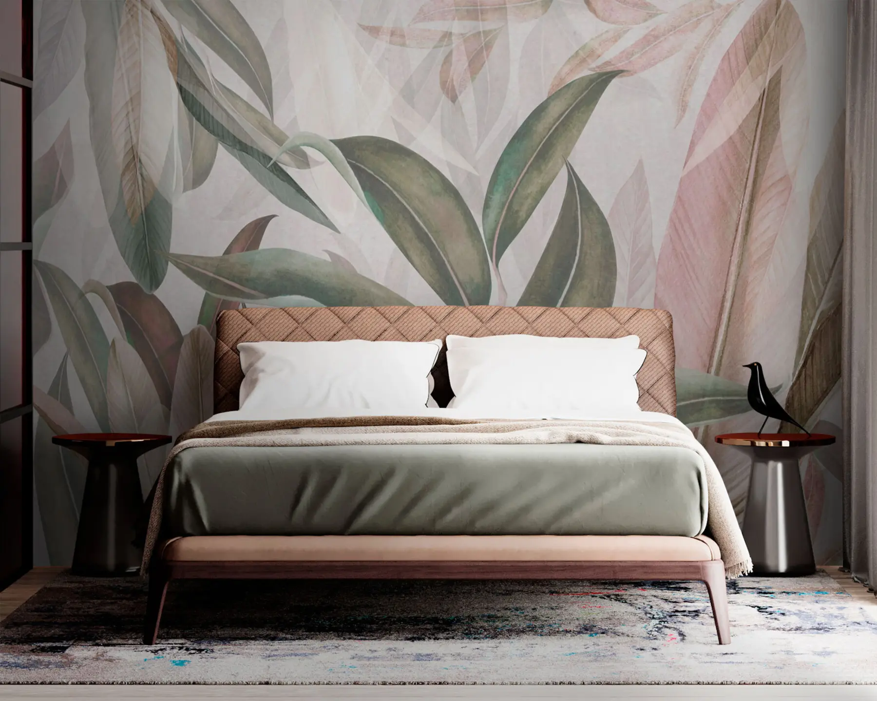 wall murals Зелено и розе палмиће лишће u94302