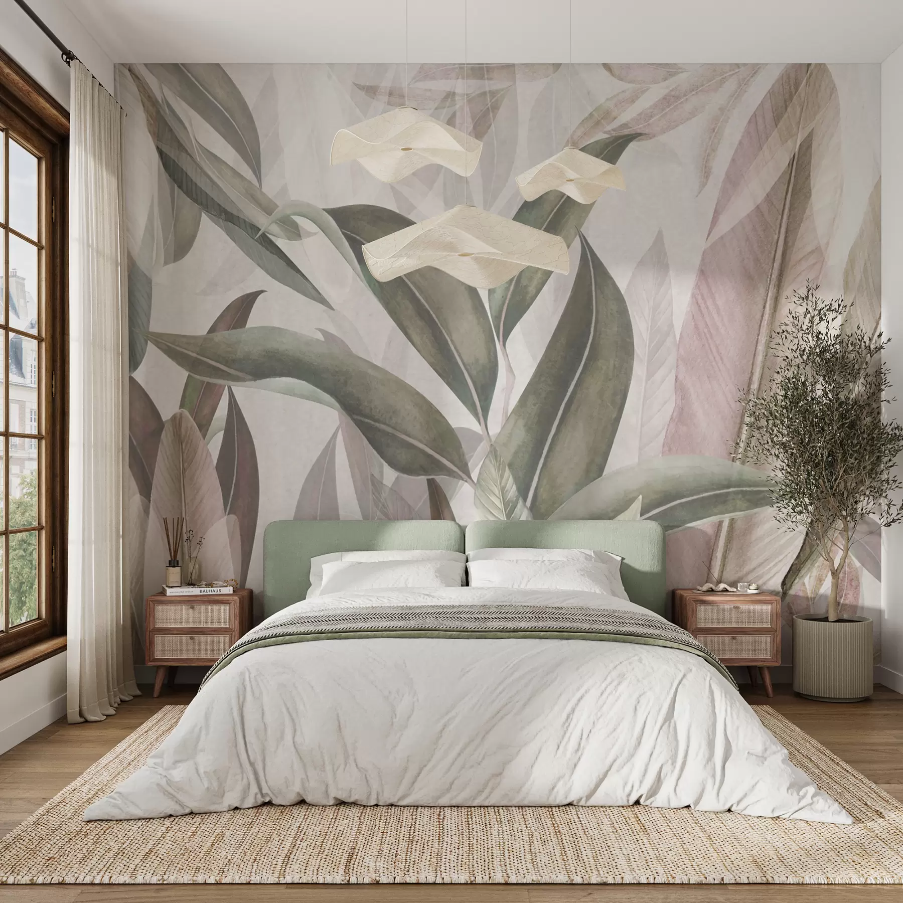 wall murals Зелено и розе палмиће лишће u94302