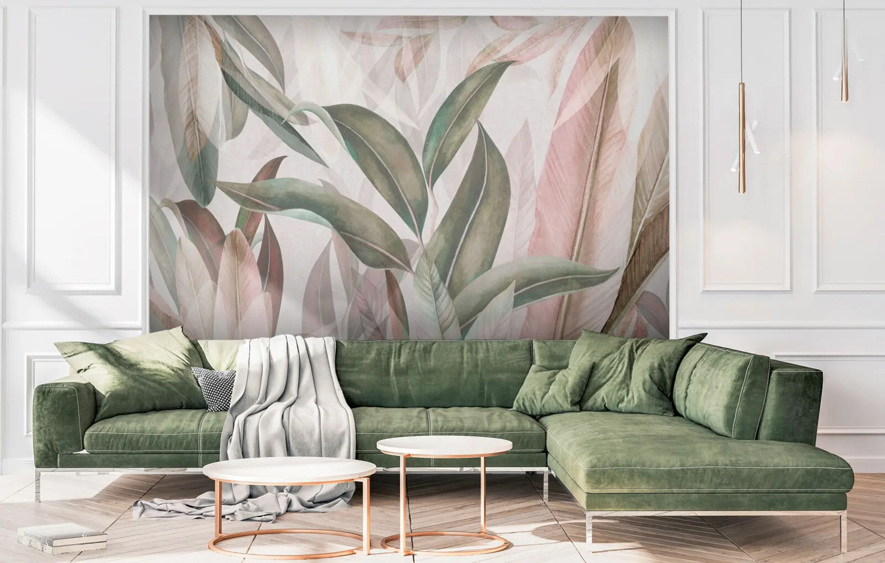 wall murals Зелено и розе палмиће лишће u94302