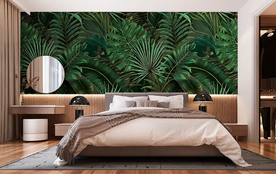 wall murals Тропски узорак са тропском зеленом дланом, одлази банане u94341