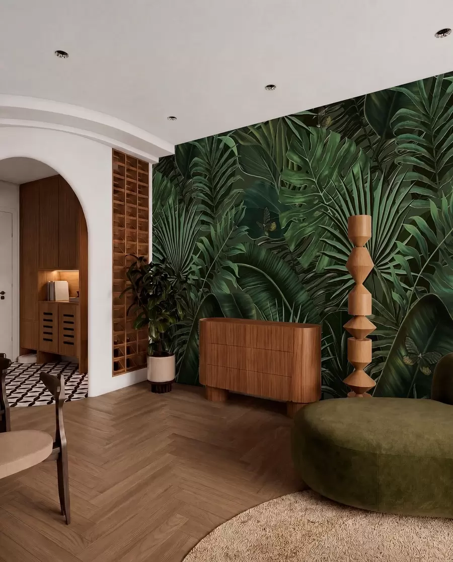 wall murals Тропски узорак са тропском зеленом дланом, одлази банане u94341