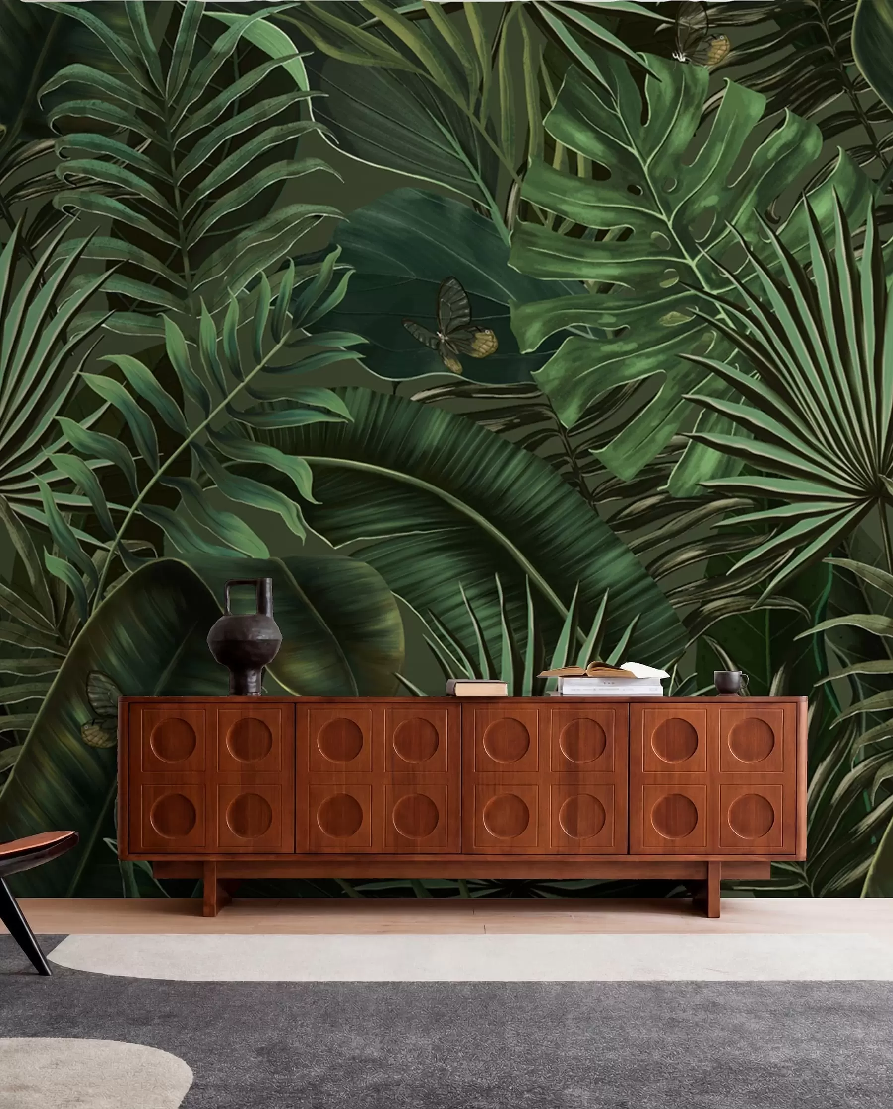 wall murals Тропски узорак са тропском зеленом дланом, одлази банане u94341