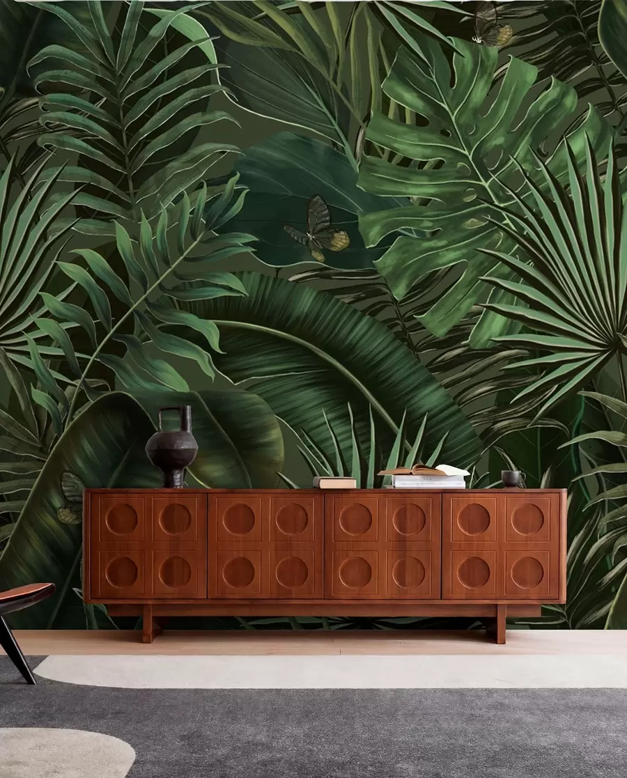 wall murals Тропски узорак са тропском зеленом дланом, одлази банане u94341