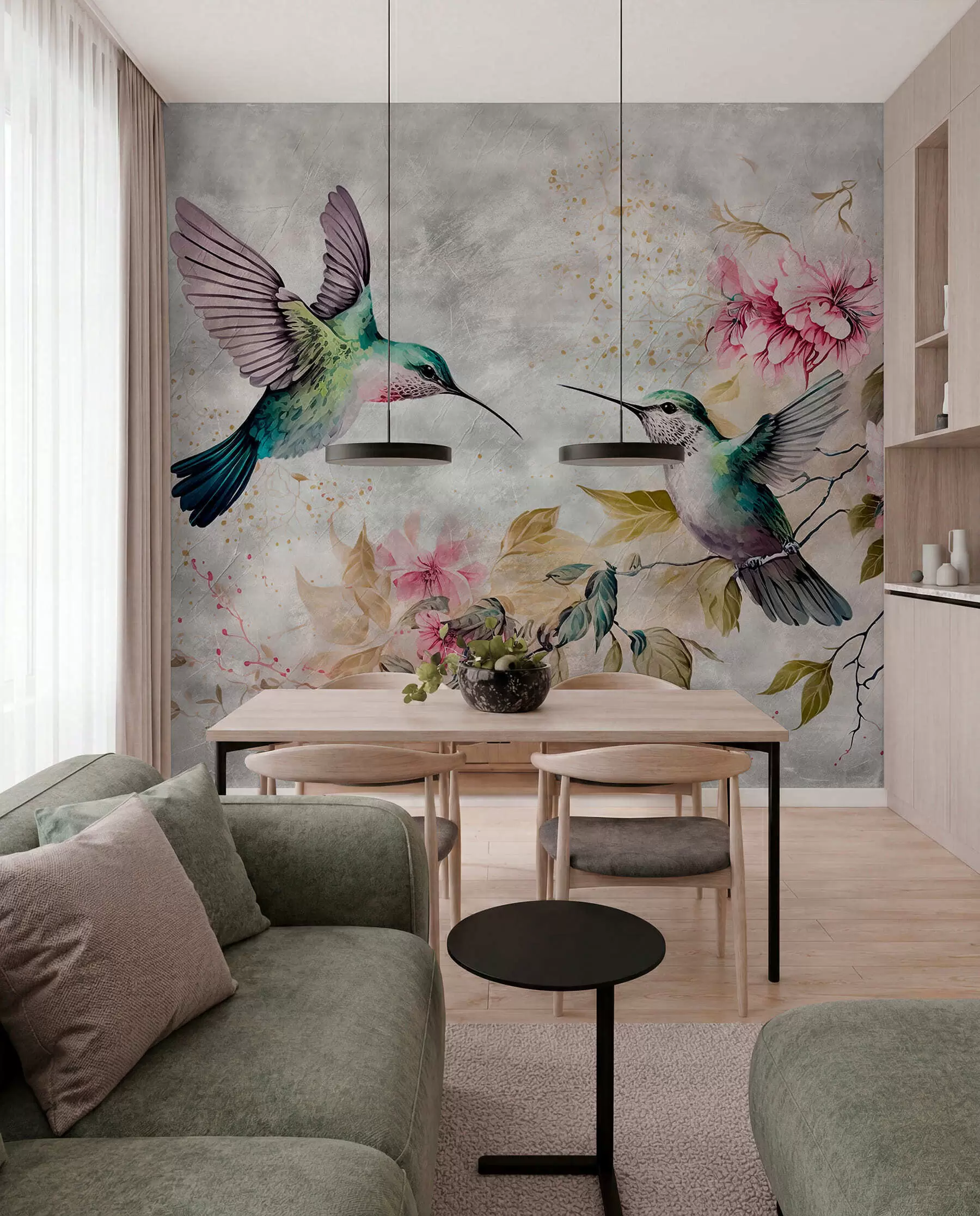 wall murals Акварел Хуммингбирдс на грани u93994