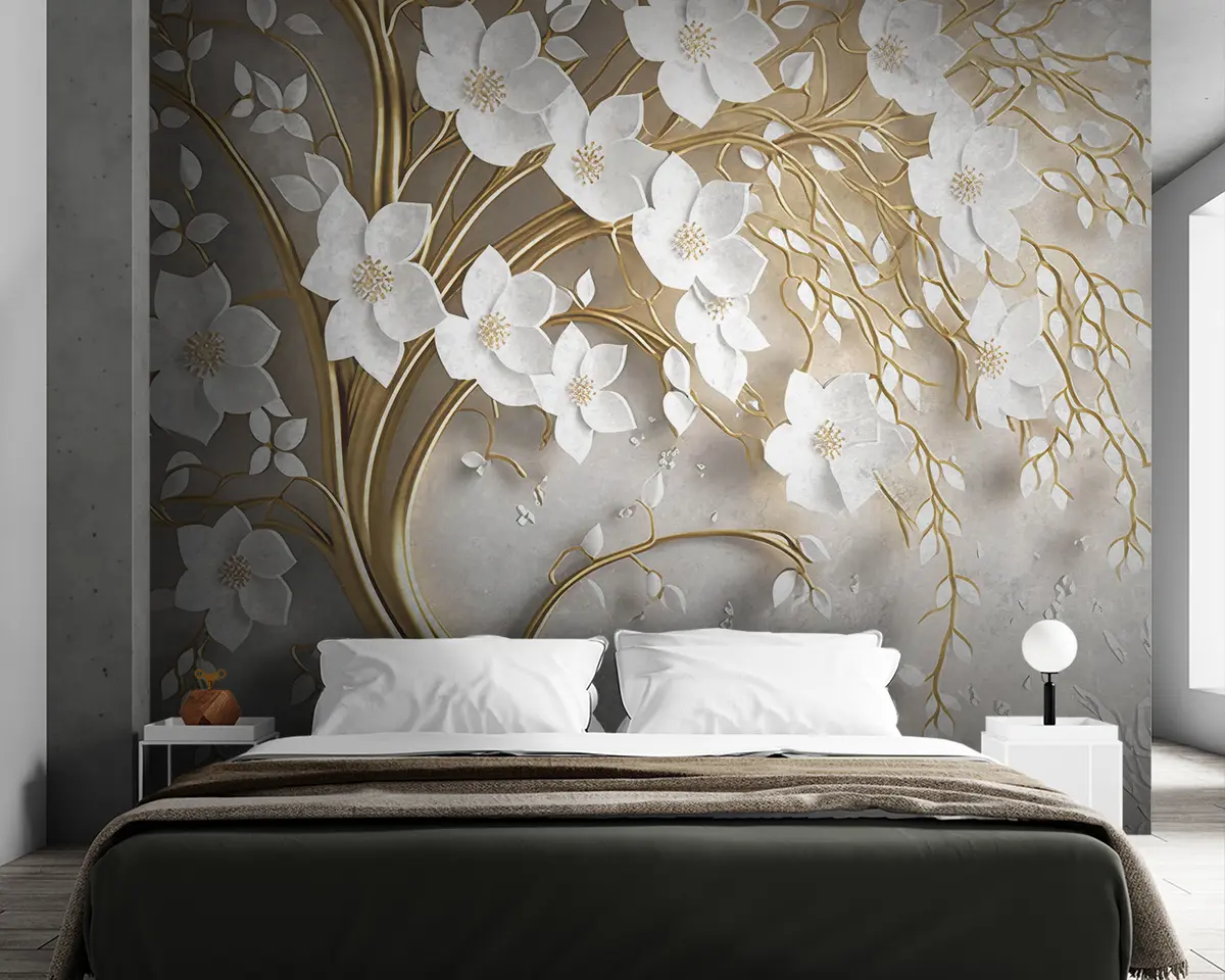 wall murals дрво са белим цвећем u94015