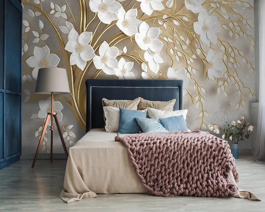 wall murals дрво са белим цвећем u94015