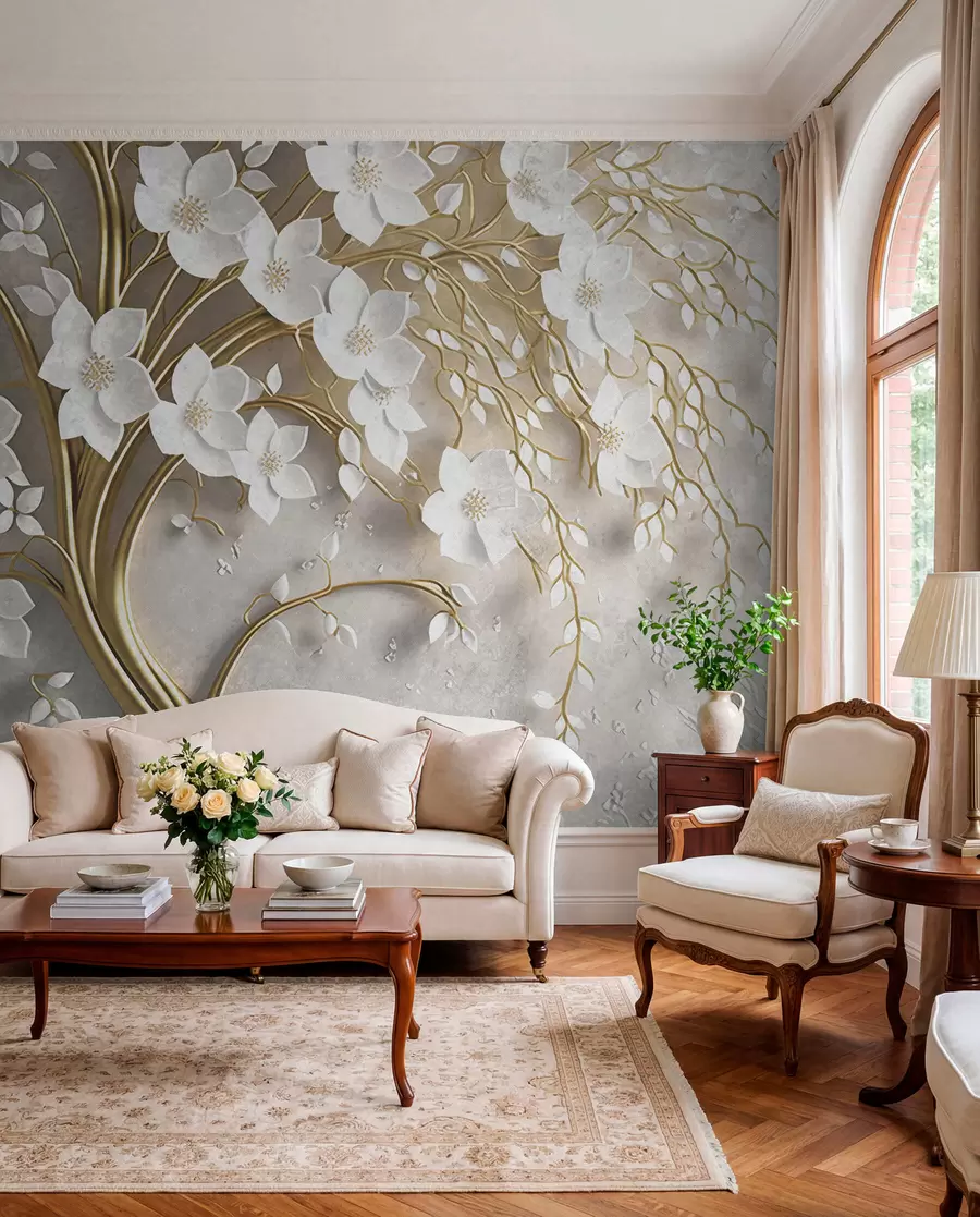 wall murals Vijuge bijelih cvjetova u94015