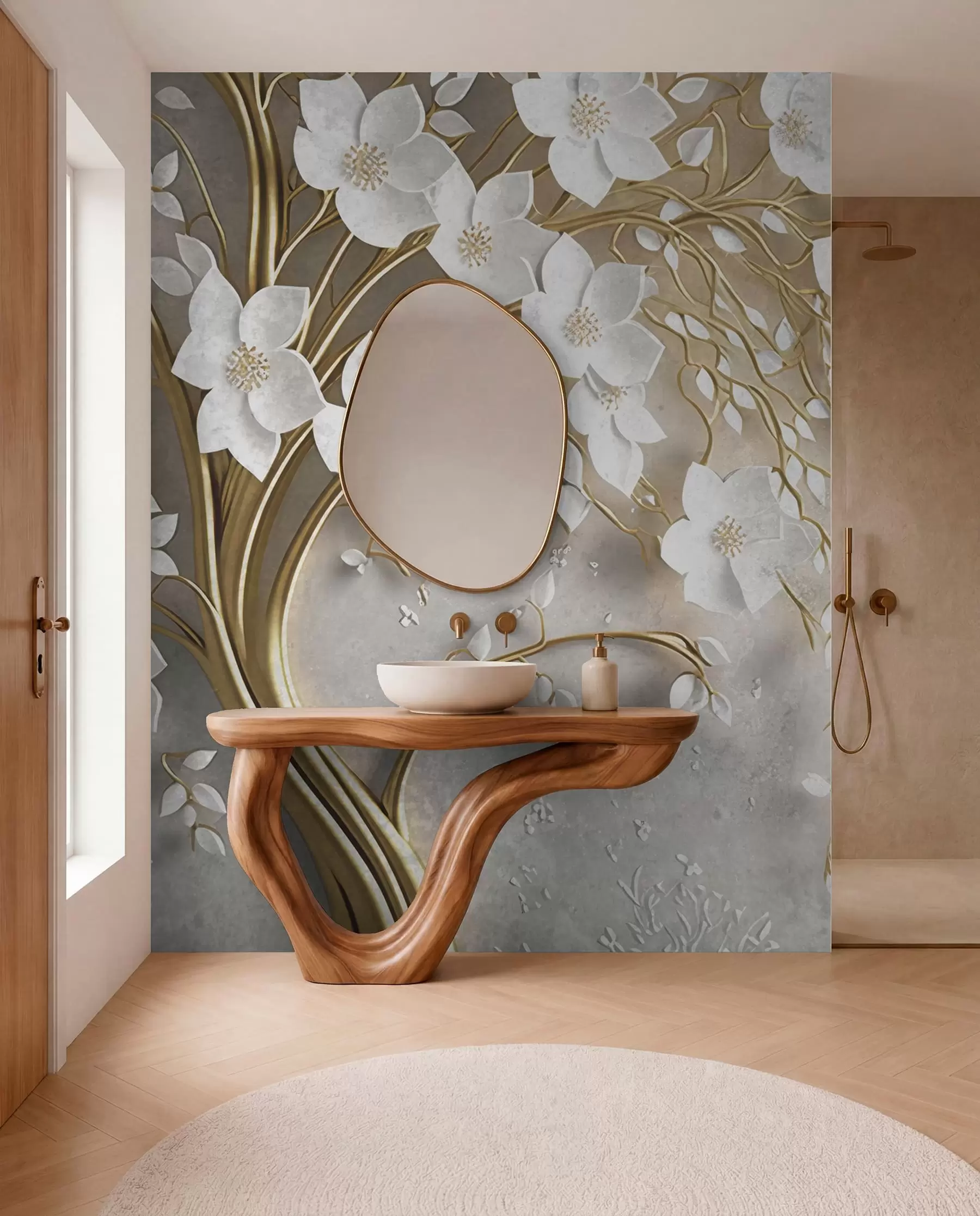 wall murals дрво са белим цвећем u94015