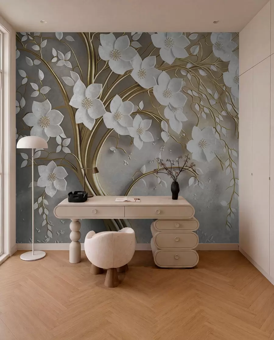 wall murals дрво са белим цвећем u94015