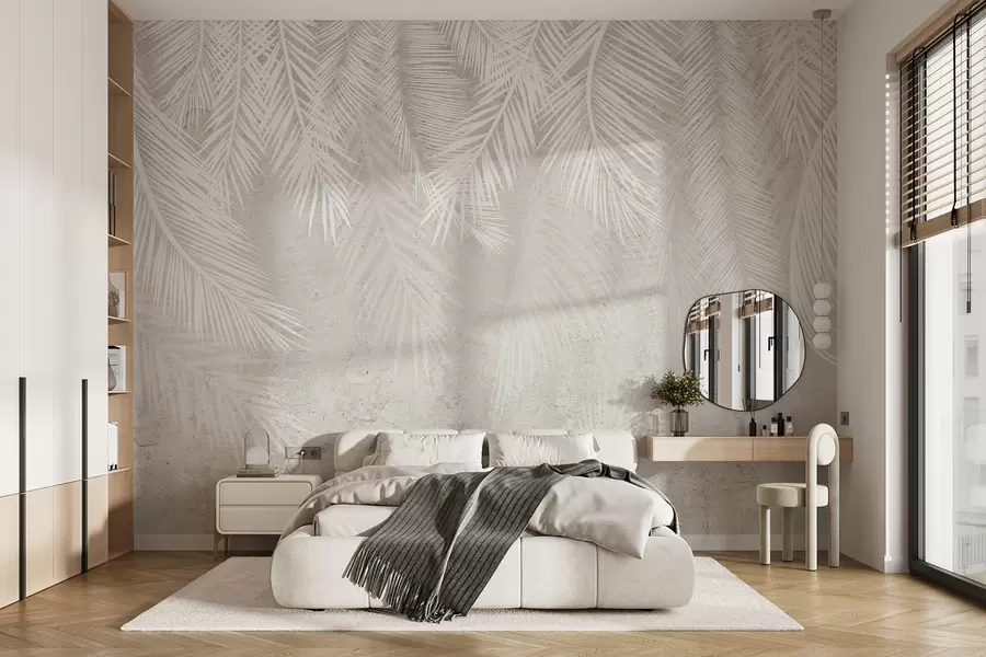 wall murals Бели крхки палми оставља са грунге текстуром u94286
