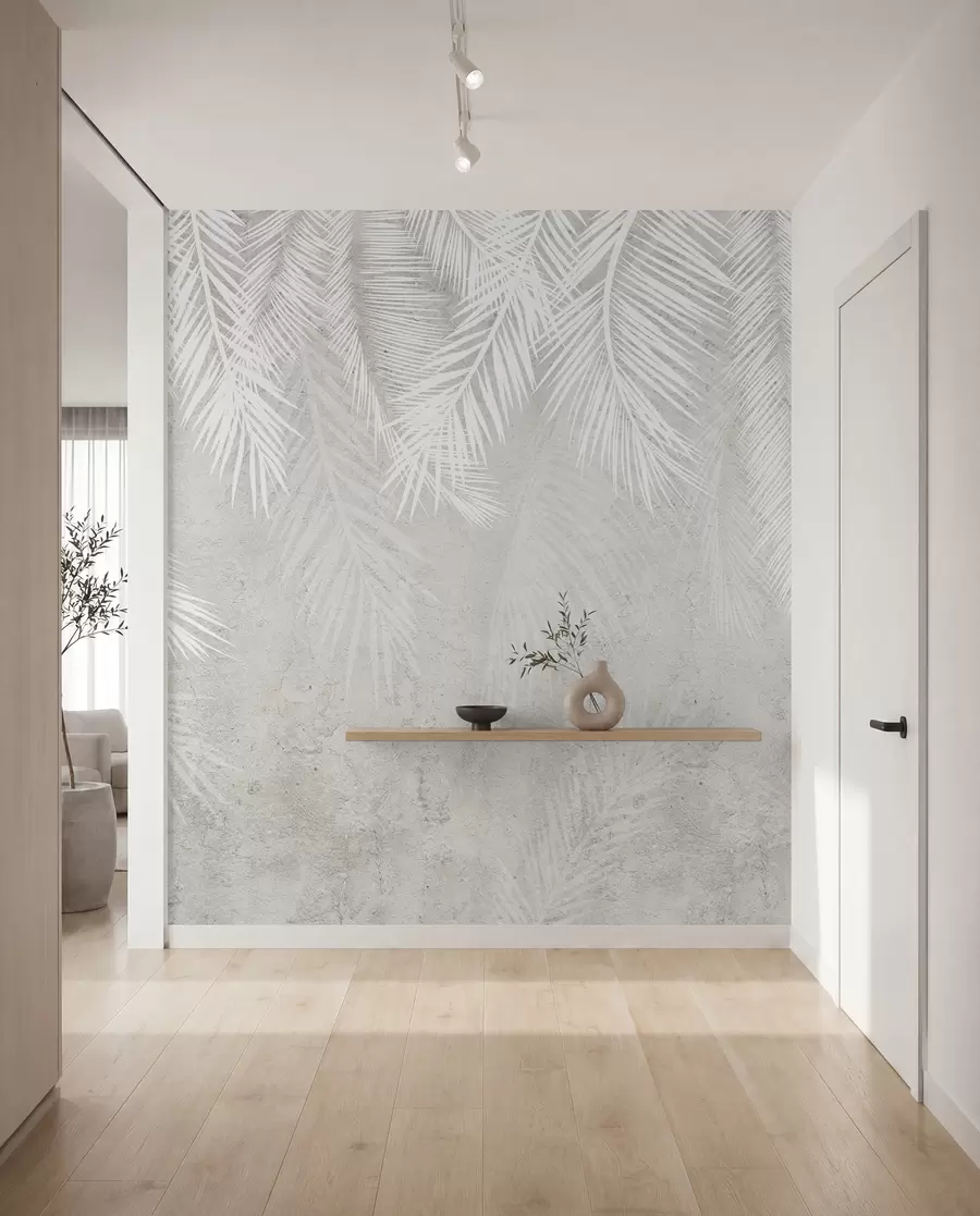 wall murals Бели крхки палми оставља са грунге текстуром u94286