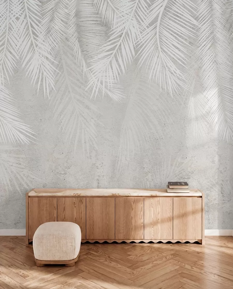 wall murals Бели крхки палми оставља са грунге текстуром u94286
