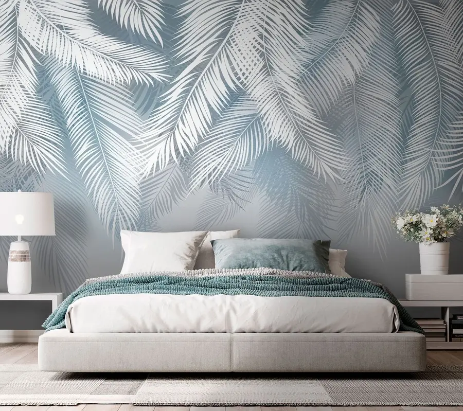wall murals Бели и плави палми одлазе са грунге текстуром u94496
