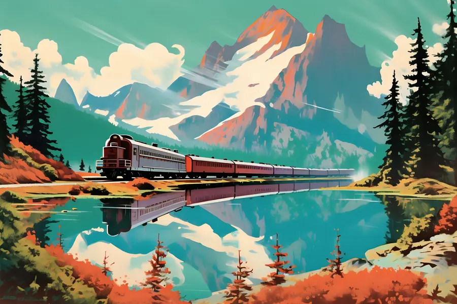 wall murals Планински пејзаж и воз u94759