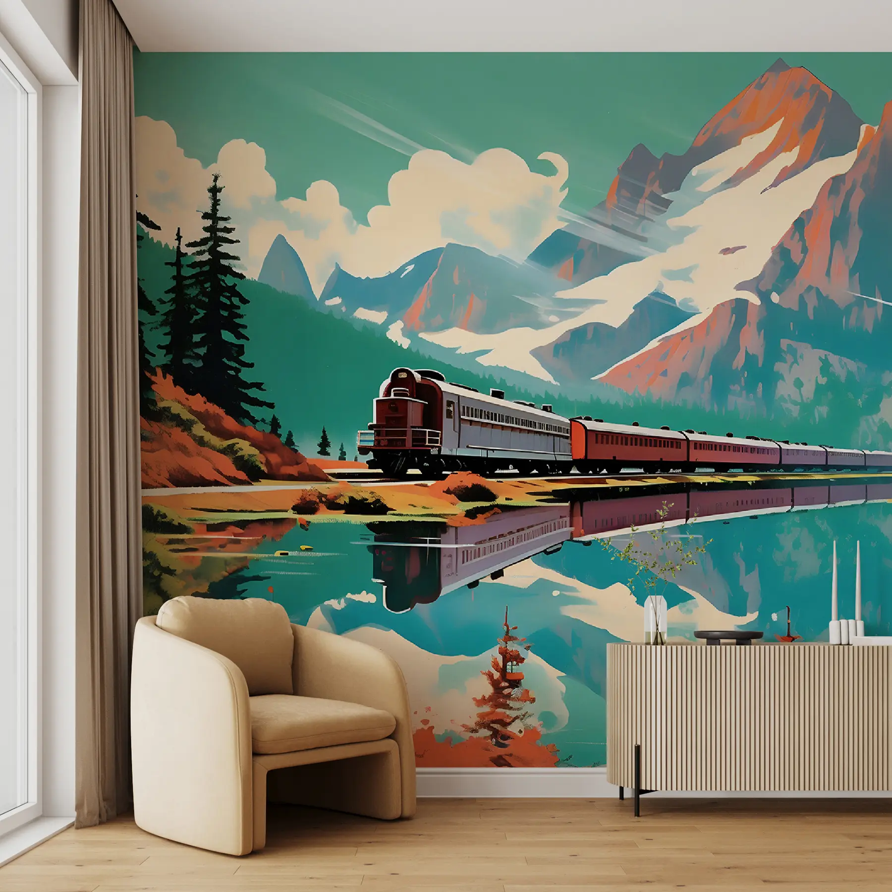 wall murals Планински пејзаж и воз u94759
