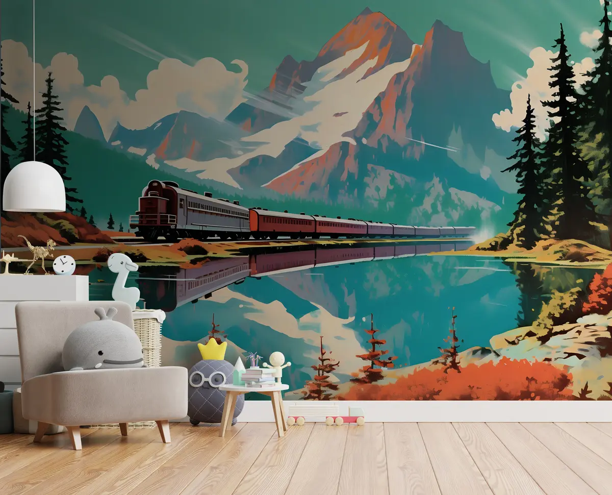 wall murals Планински пејзаж и воз u94759