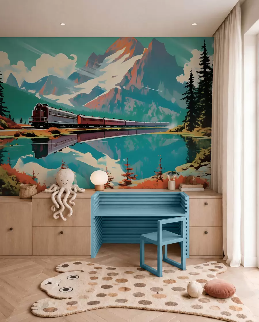 wall murals Планински пејзаж и воз u94759