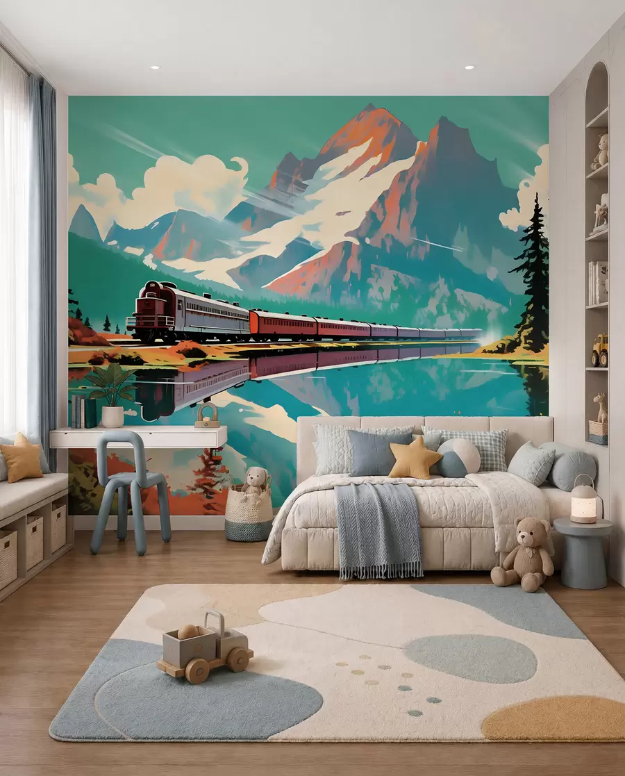 wall murals Планински пејзаж и воз u94759
