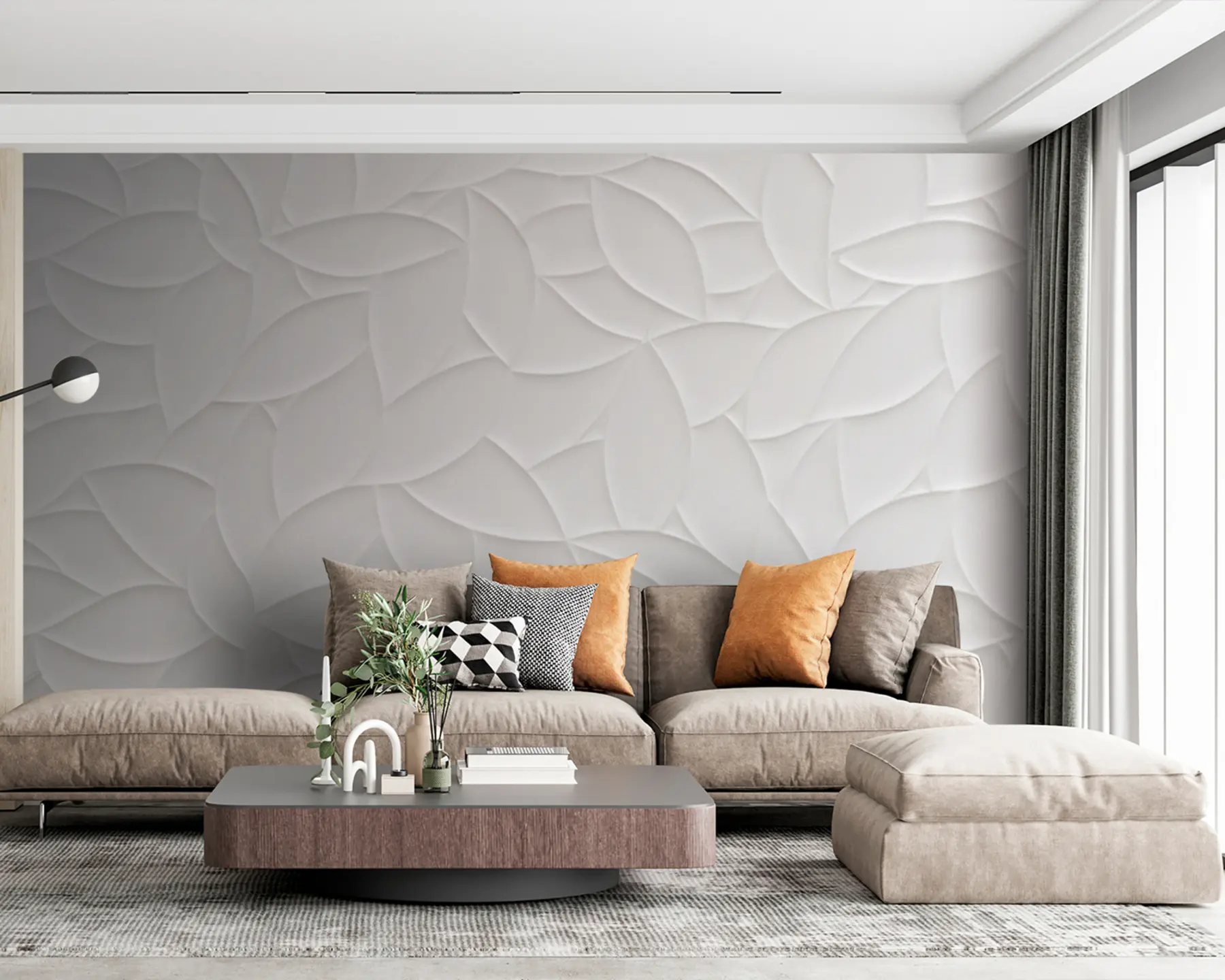 wall murals Бели 3Д лишће u75830