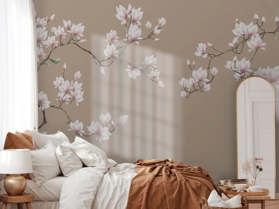 wall murals Цвеће гране ружичасте магнолије u94363