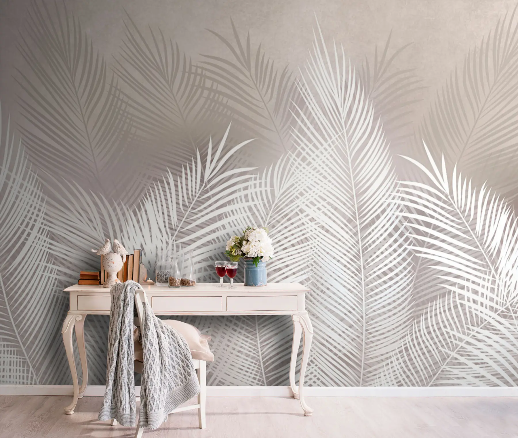 wall murals Бели крхки палми оставља u94369