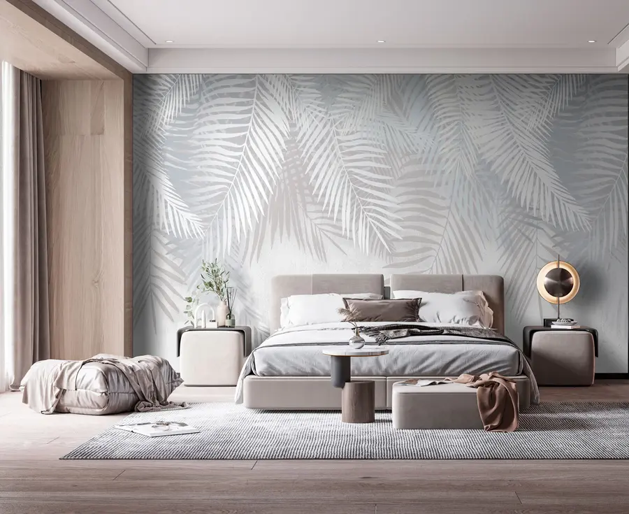 wall murals Бели палми оставља на грунге текстуру u94457