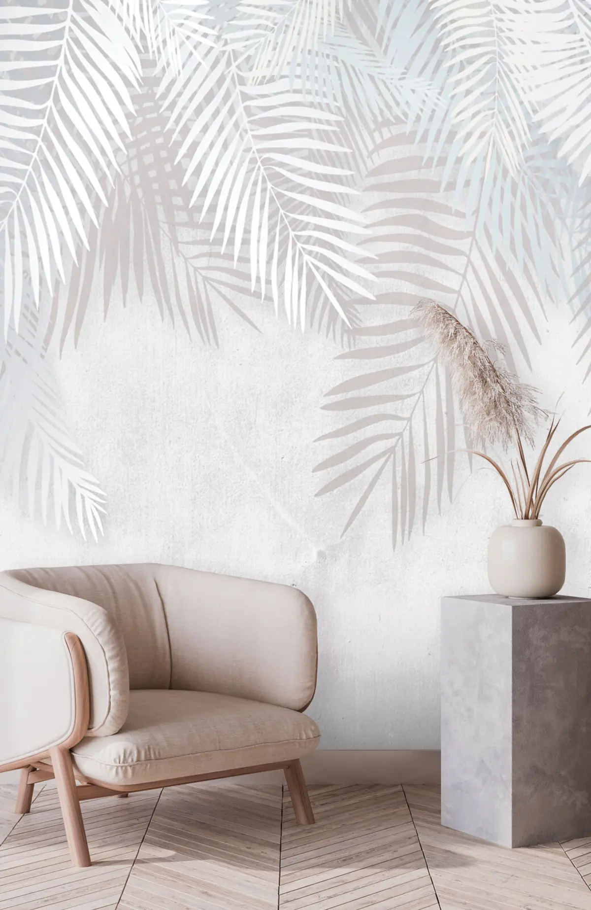 wall murals Бели палми оставља на грунге текстуру u94457