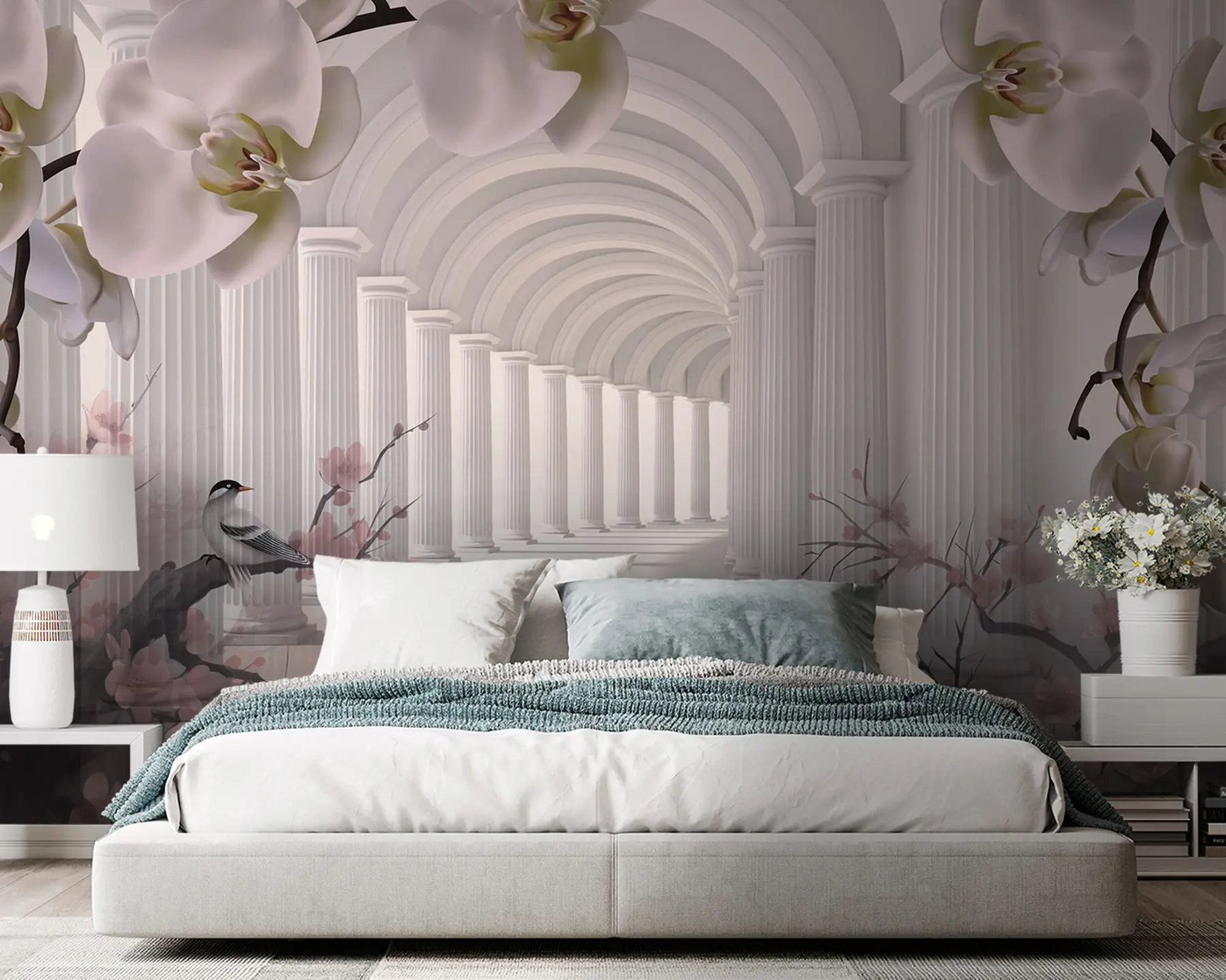 wall murals Предиван тунел са птицама и орхидејима u94513