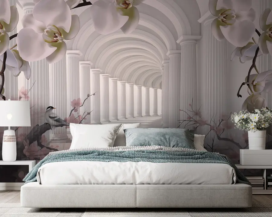 wall murals Предиван тунел са птицама и орхидејима u94513