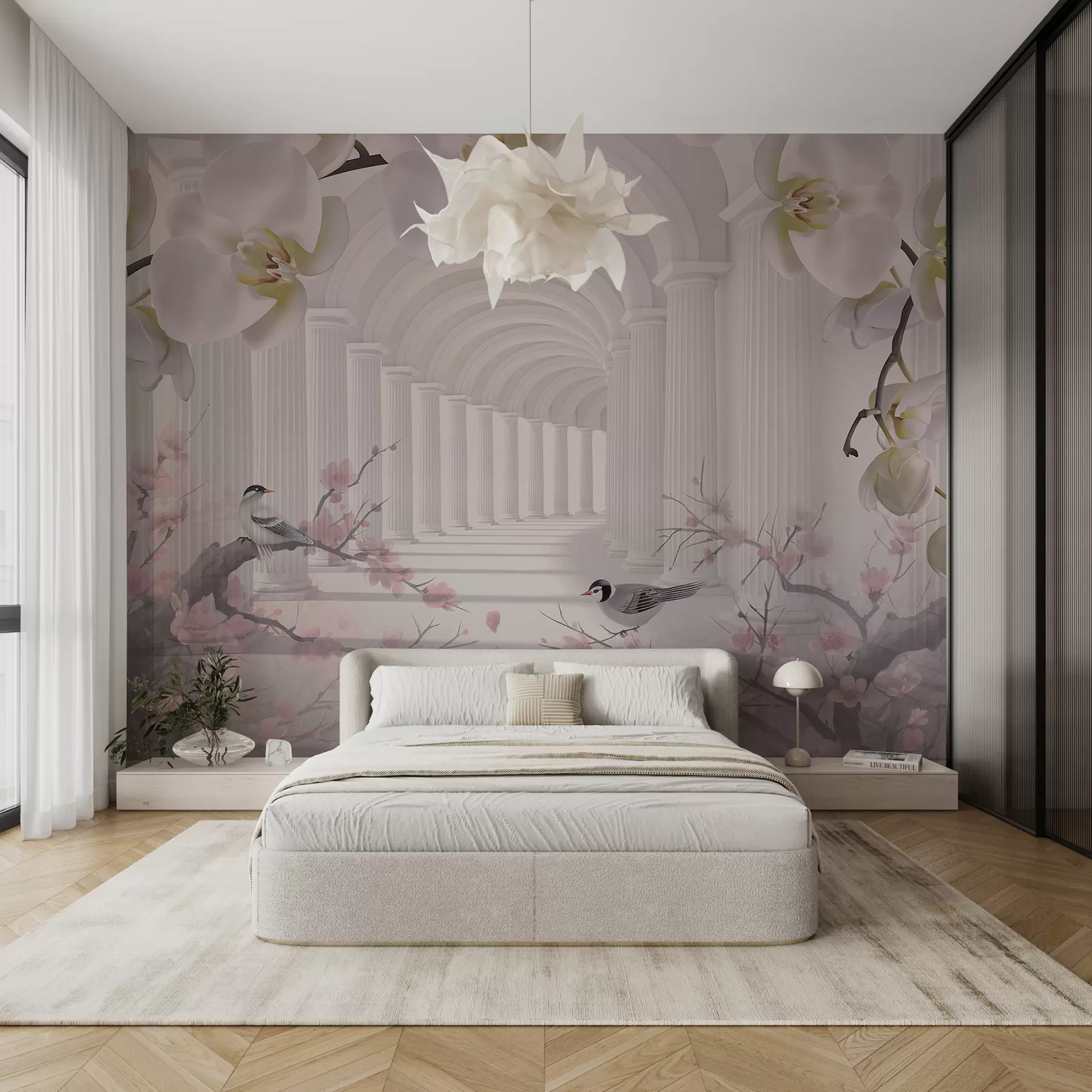 wall murals Предиван тунел са птицама и орхидејима u94513
