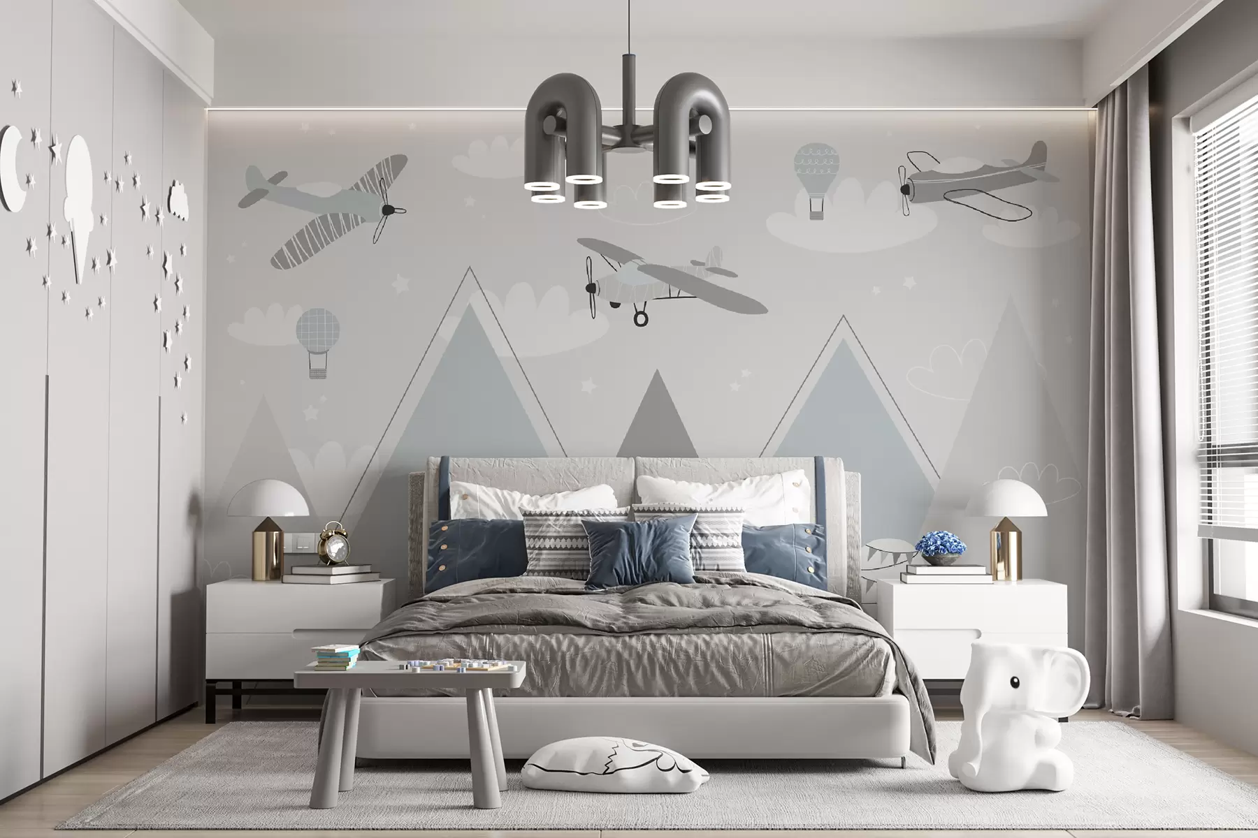 wall murals Планине, авиони, авиони и звезде у скандинавском стилу u95044