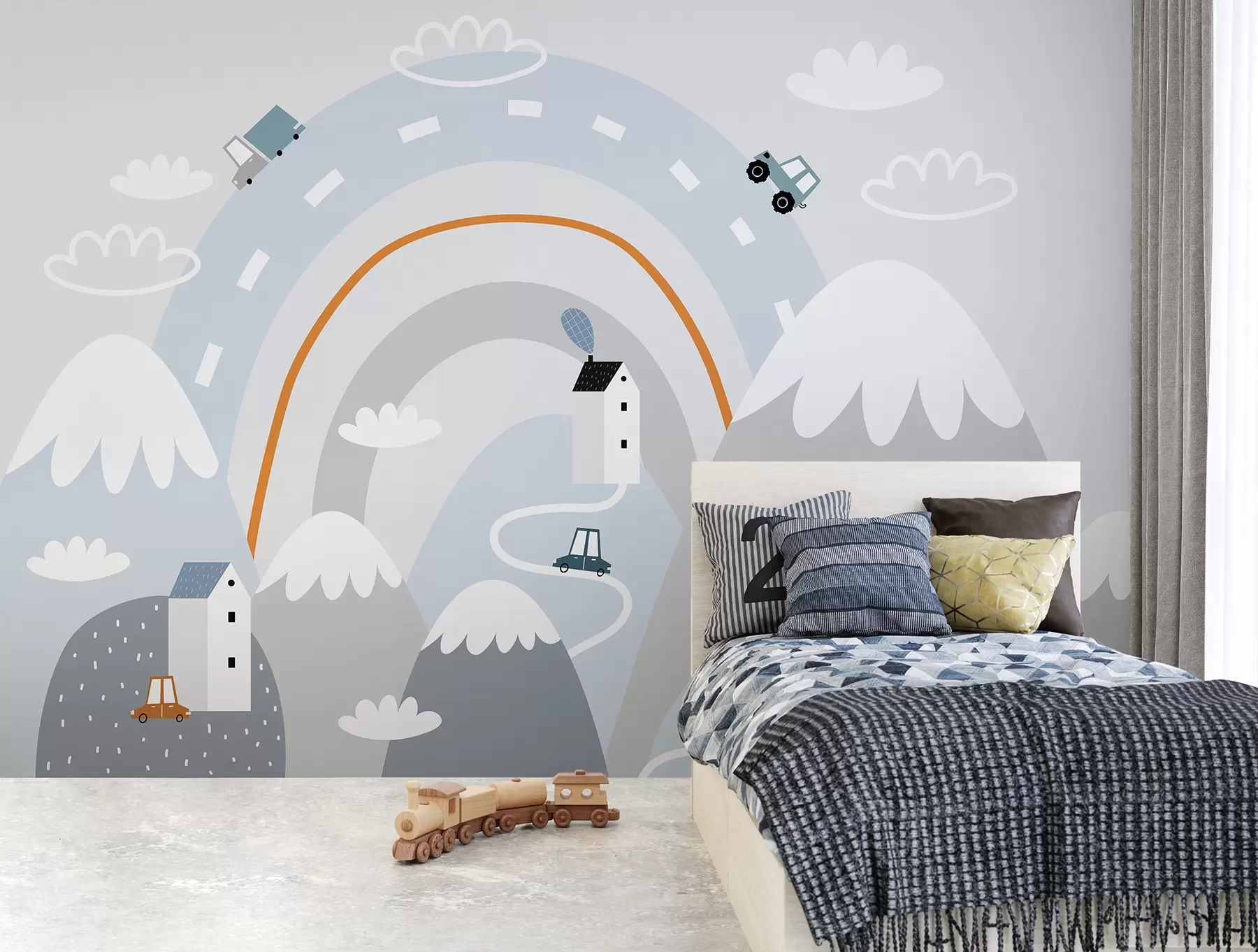 wall murals Град у планинама, слатке куће у скандинавском стилу u95045