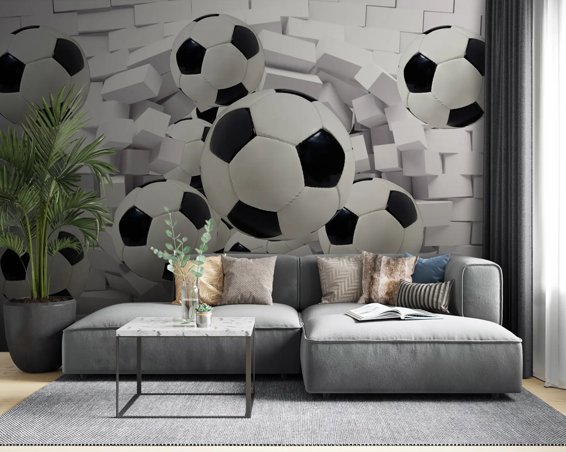 wall murals Фудбалске куглице на позадини зида од опеке u94958