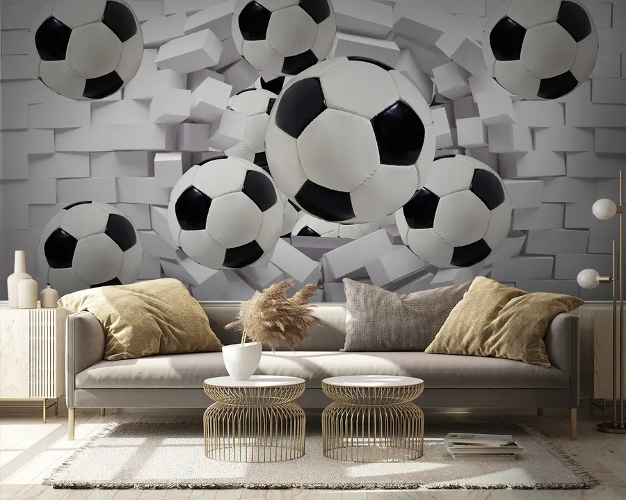 wall murals Фудбалске куглице на позадини зида од опеке u94958
