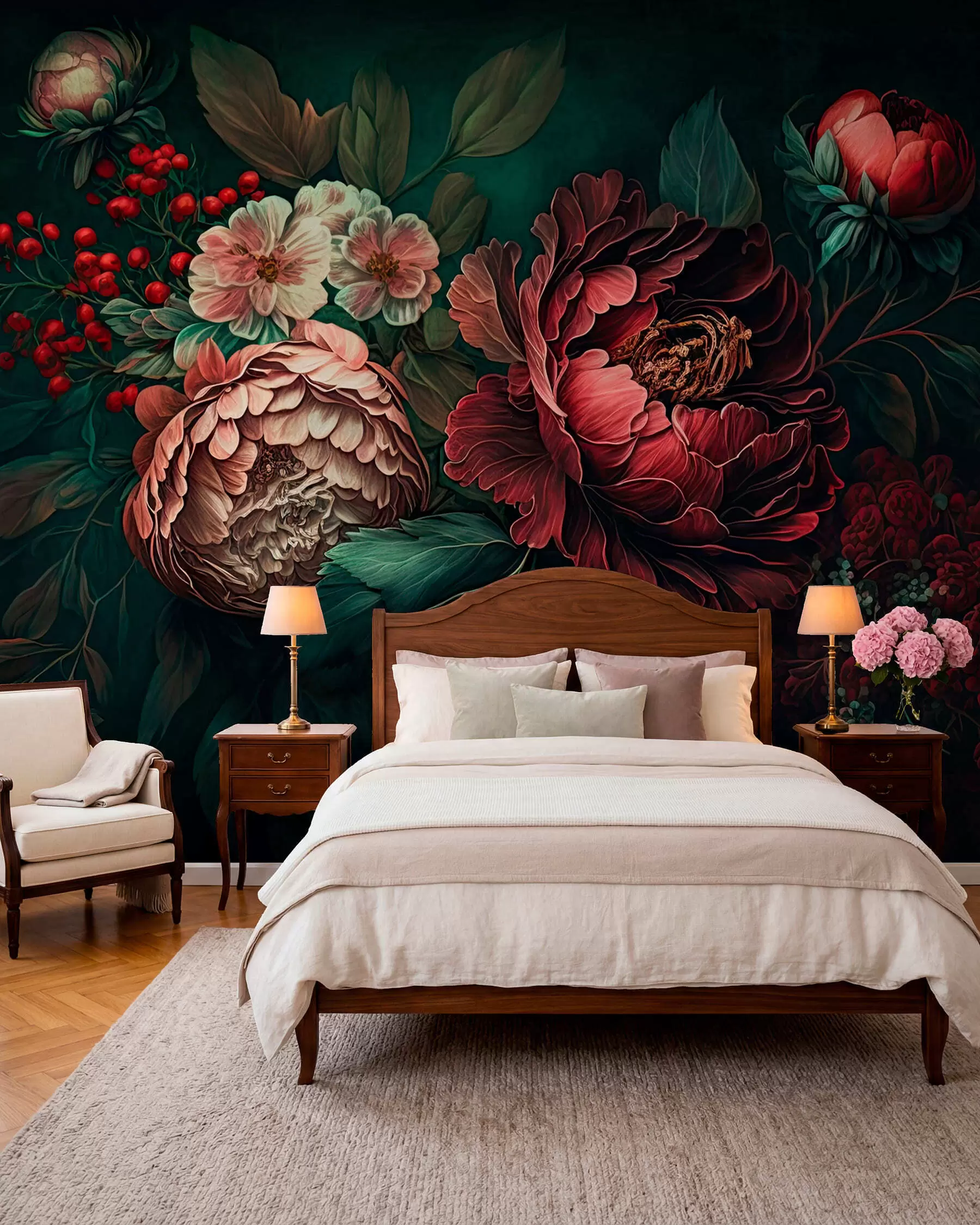 wall murals Grimizni vrt posle mraka u75412