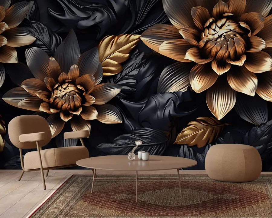 wall murals Црно волуминозно цвеће u95244