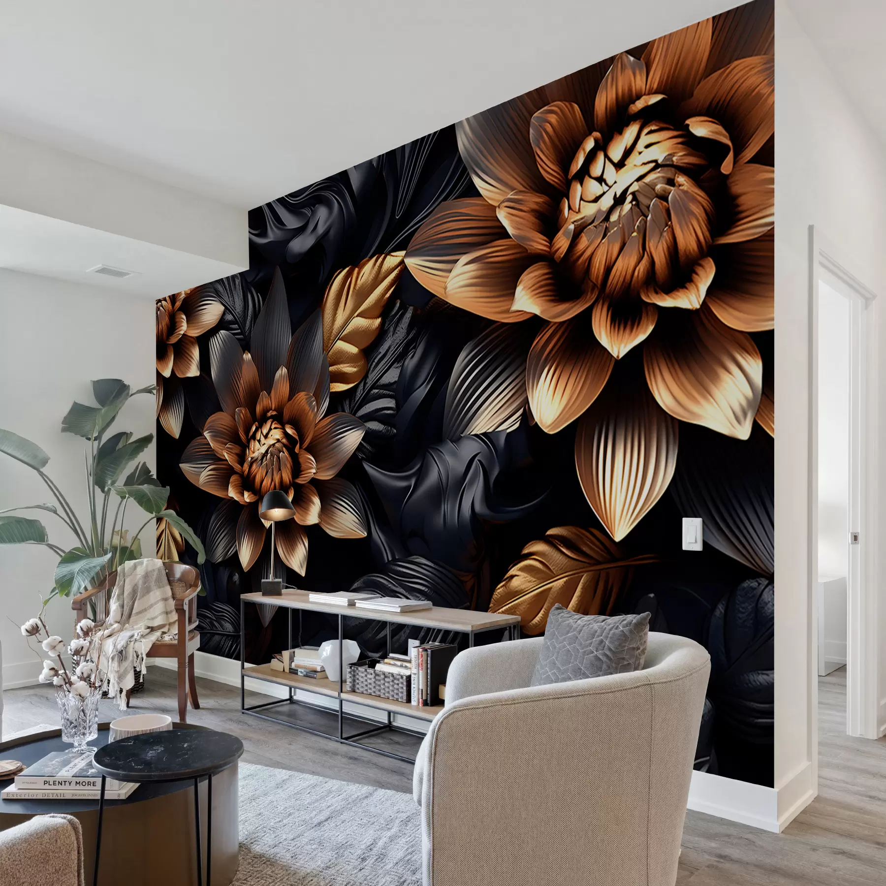 wall murals Црно волуминозно цвеће u95244