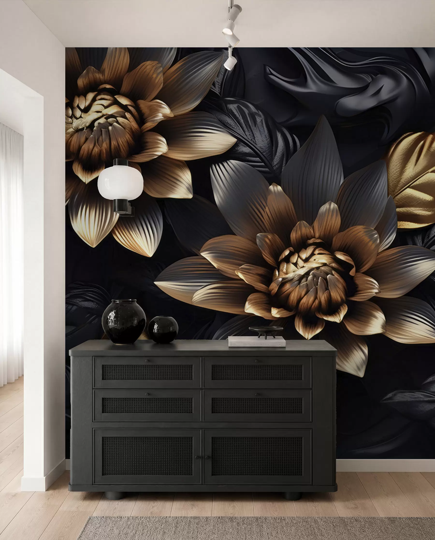 wall murals Црно волуминозно цвеће u95244