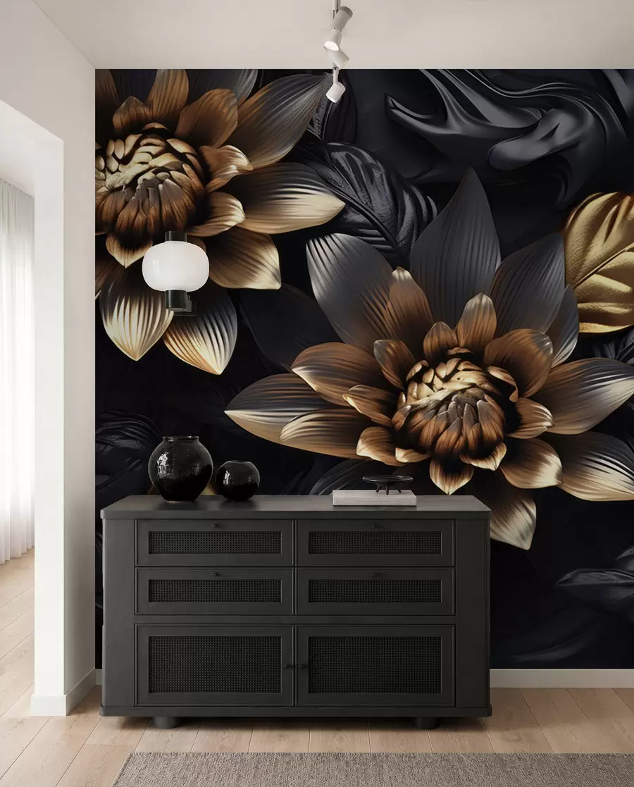 wall murals Црно волуминозно цвеће u95244
