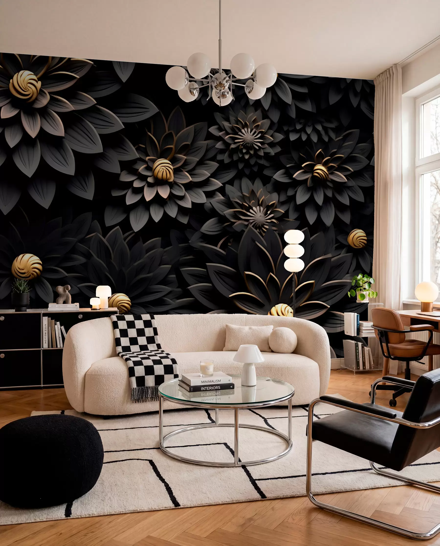 wall murals Црно цвеће са 3Д ефектом u95249