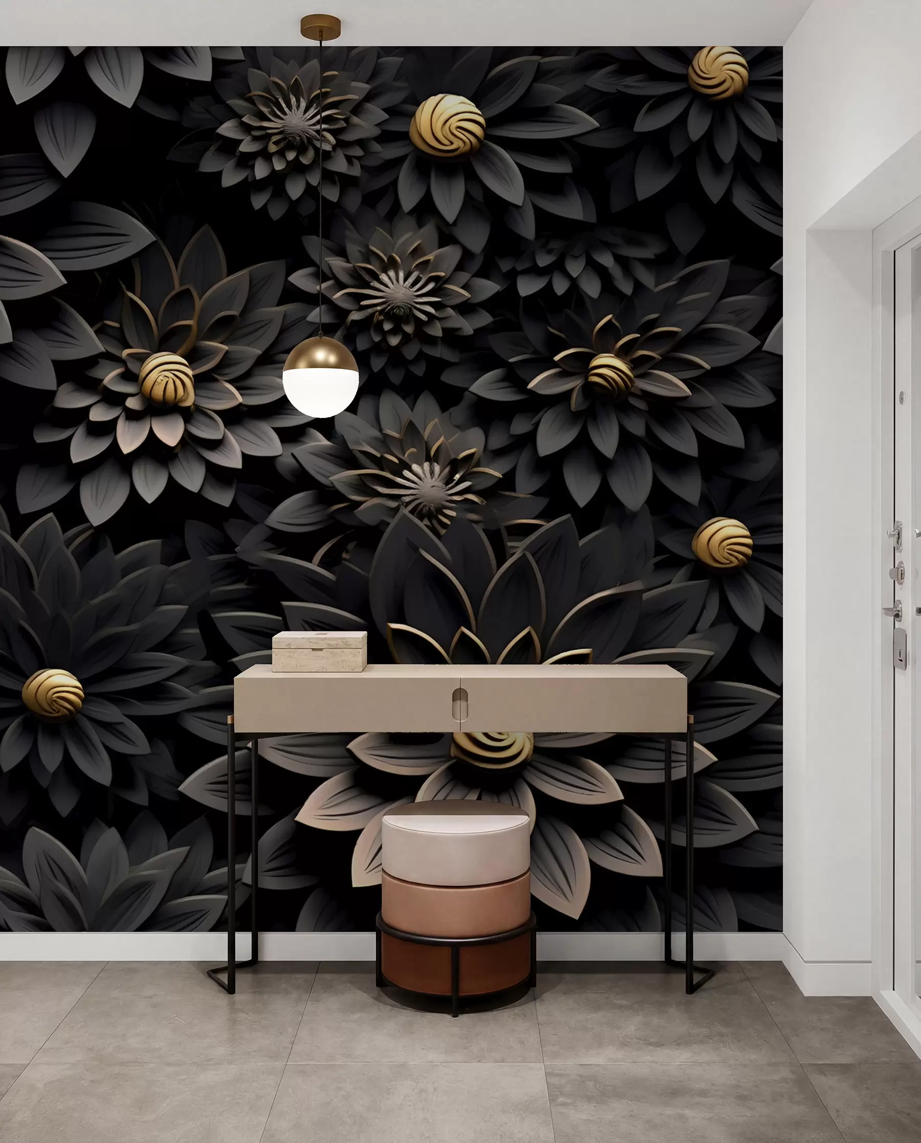 wall murals Црно цвеће са 3Д ефектом u95249