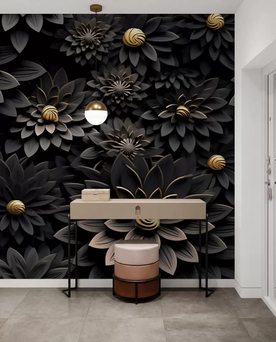 wall murals Црно цвеће са 3Д ефектом u95249