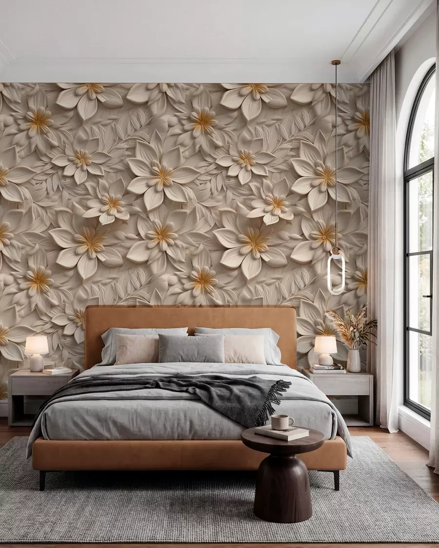 wall murals Расипање белог цвећа са 3Д ефектом u95251
