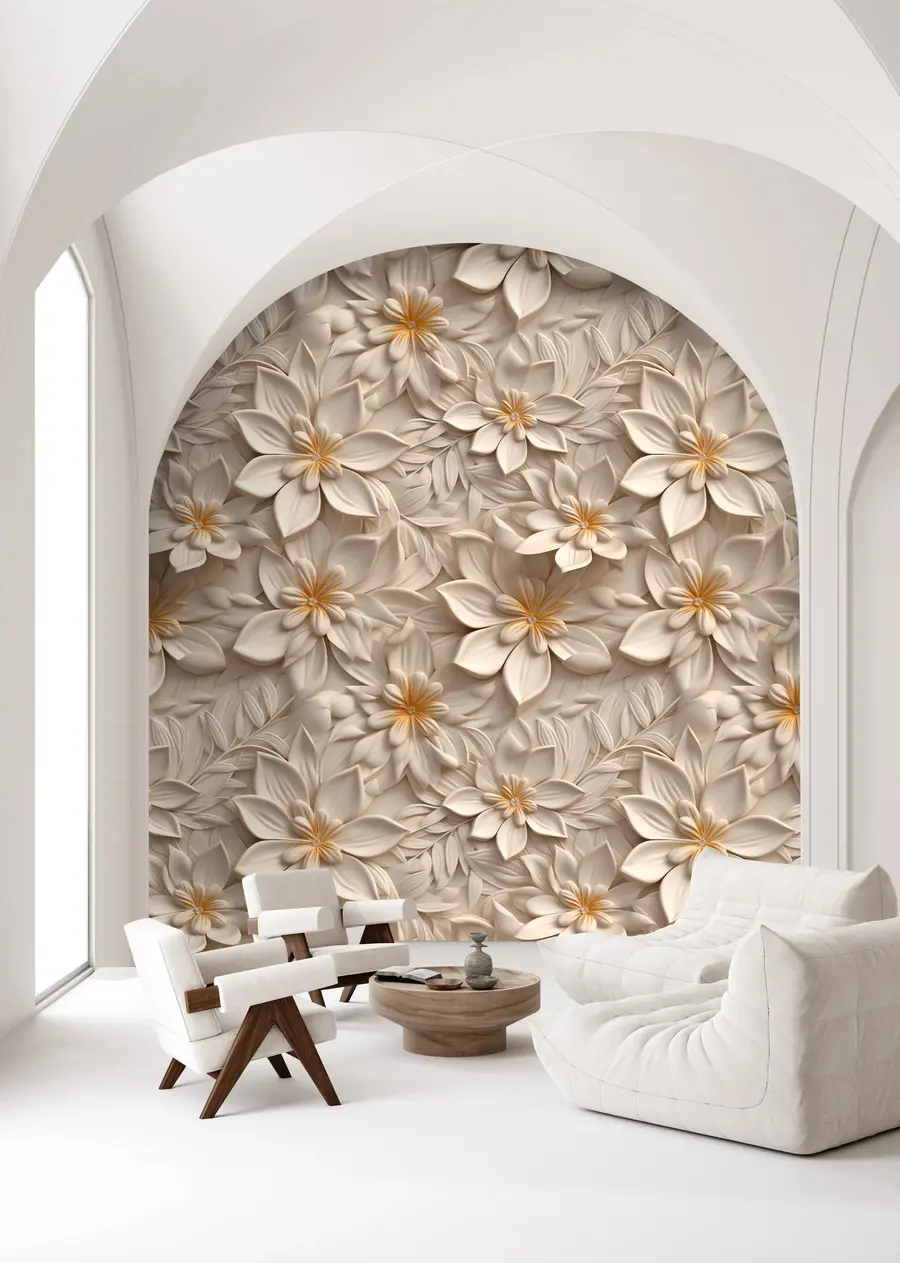 wall murals Расипање белог цвећа са 3Д ефектом u95251